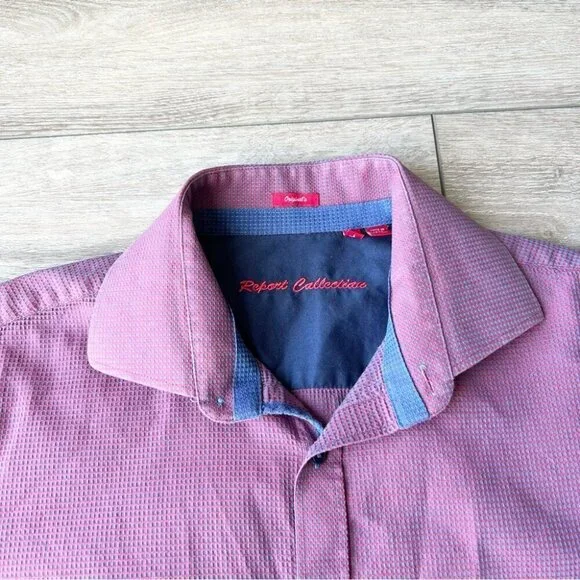 Report Collection Purple Waffle Pattern Pattern Button Down Shirt - Picture 4 of 16